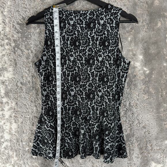 Vince Camuto Size XS Dark Floral Lace Peplum Top Black Sleeveless Pullover Lined - Picture 2 of 6